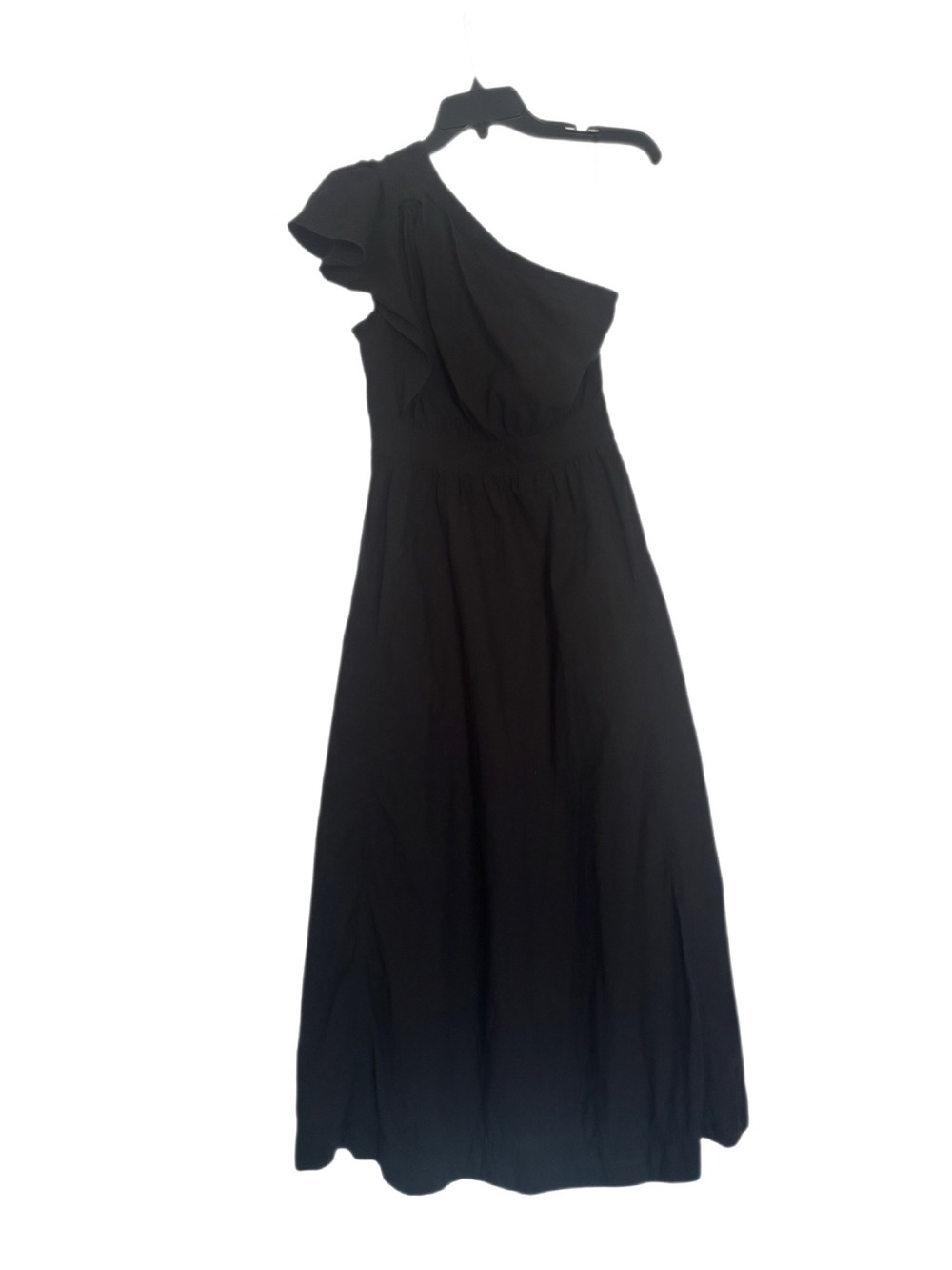 Madewell Ruffled One-Shoulder Cotton Midi Dress Black - Size 4